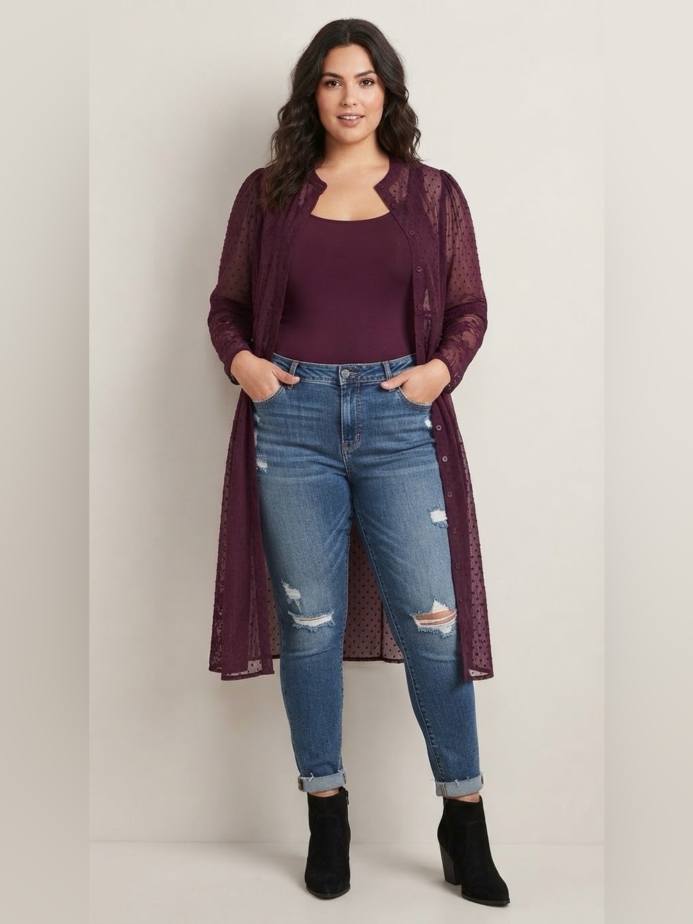 Torrid  Clip Dot Button Front Maxi Kimono